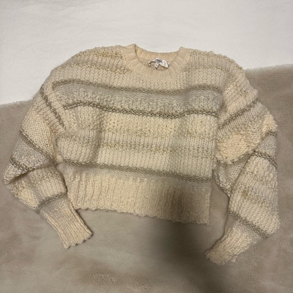 FRAME Textured Stripe Festive Knit Sweater Wool Blend Metallic Stipe - Picture 4 of 6